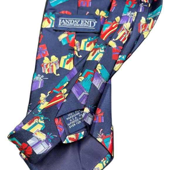 Lands' End Christmas Presents Tie Navy Blue - Picture 3 of 3